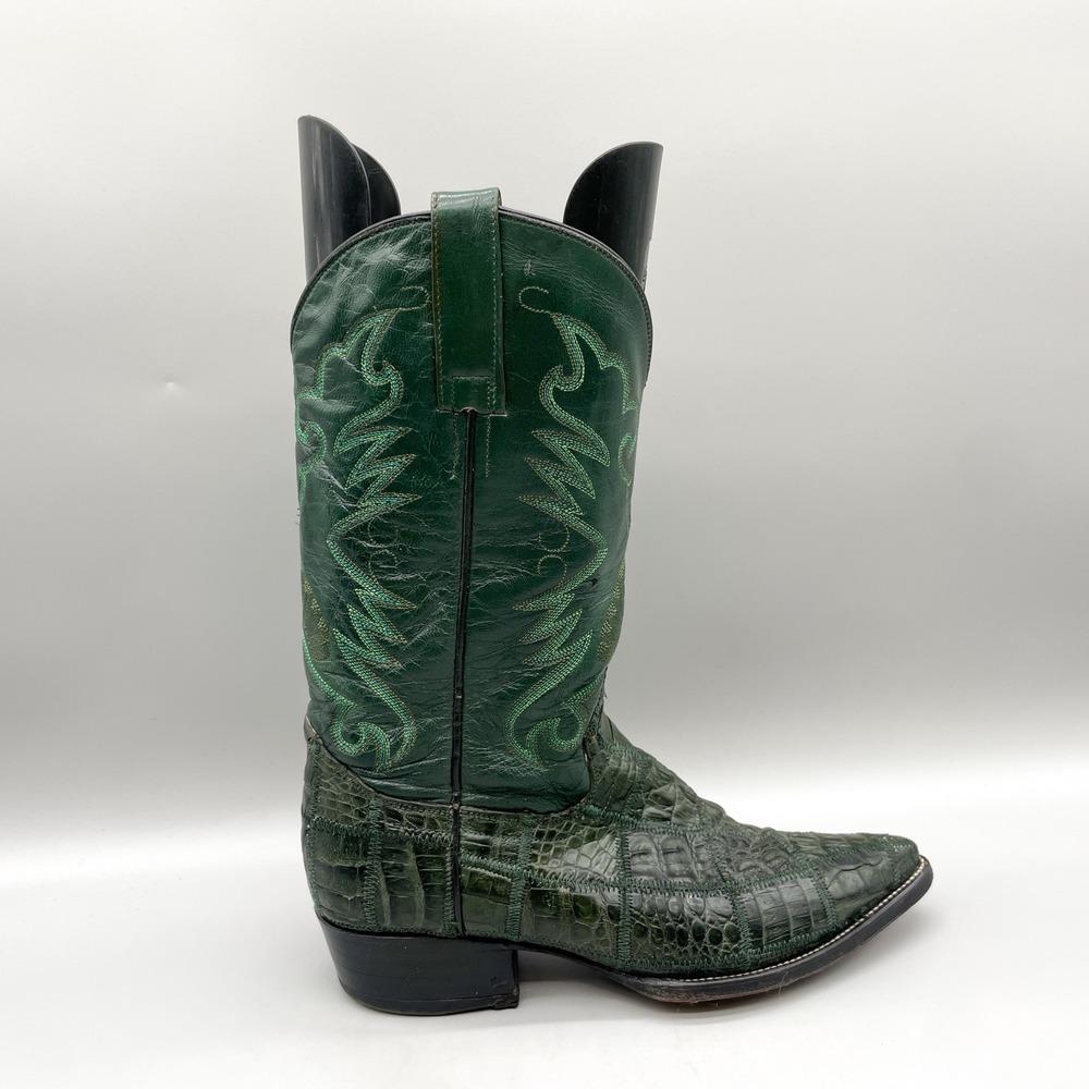 La Nacional Mens 8 Western Cowboy Boots Green Exotic Alligator Leather Rodeo